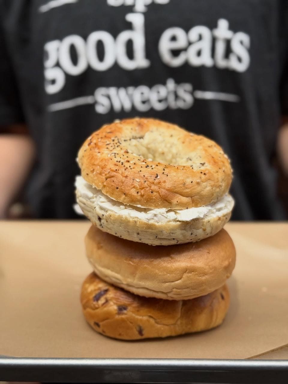 Fresh bagels with cream cheese at The LOCAL Place Centerville TN