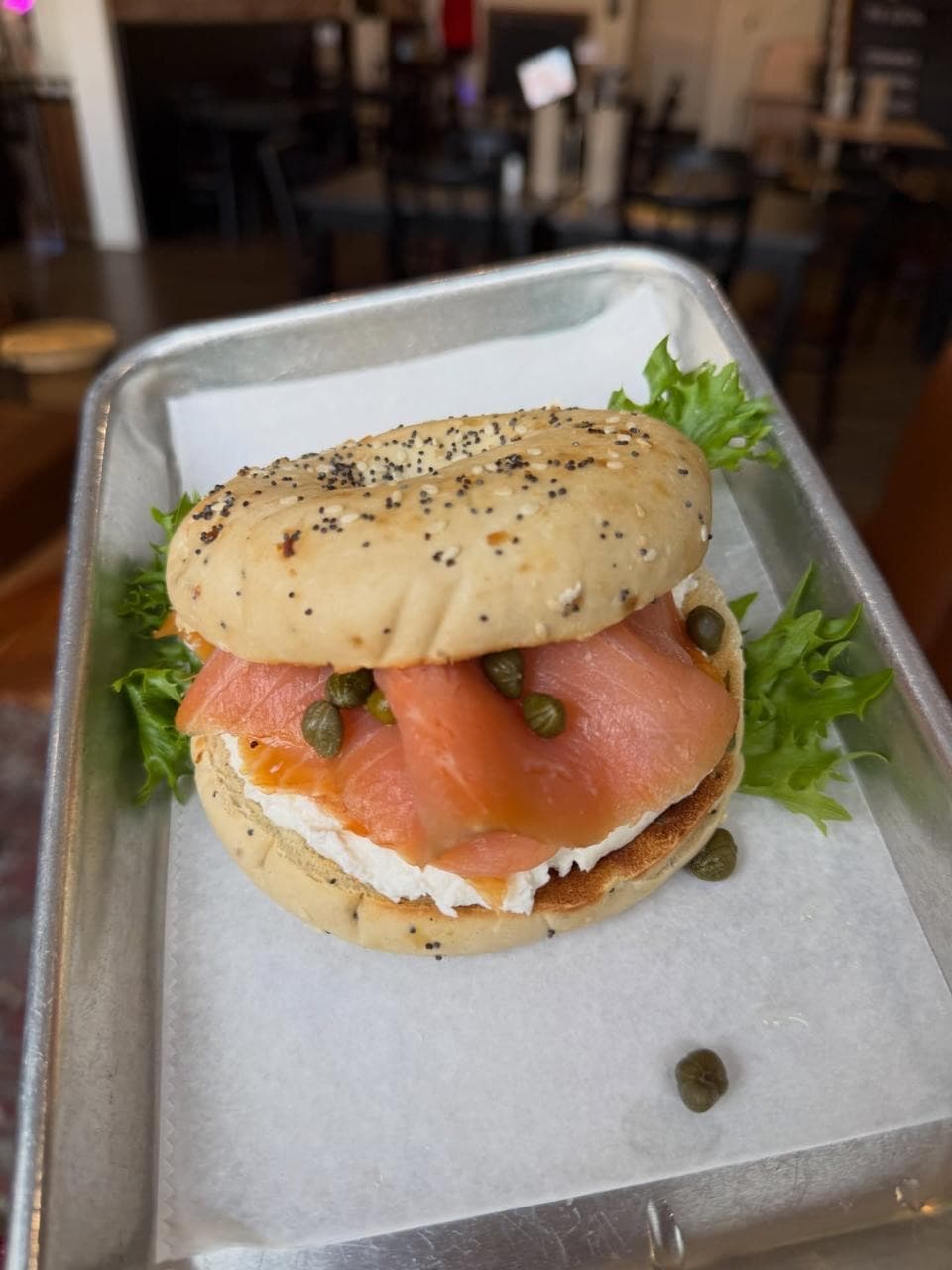 Everything bagel with smoked salmon and capers at The LOCAL Place