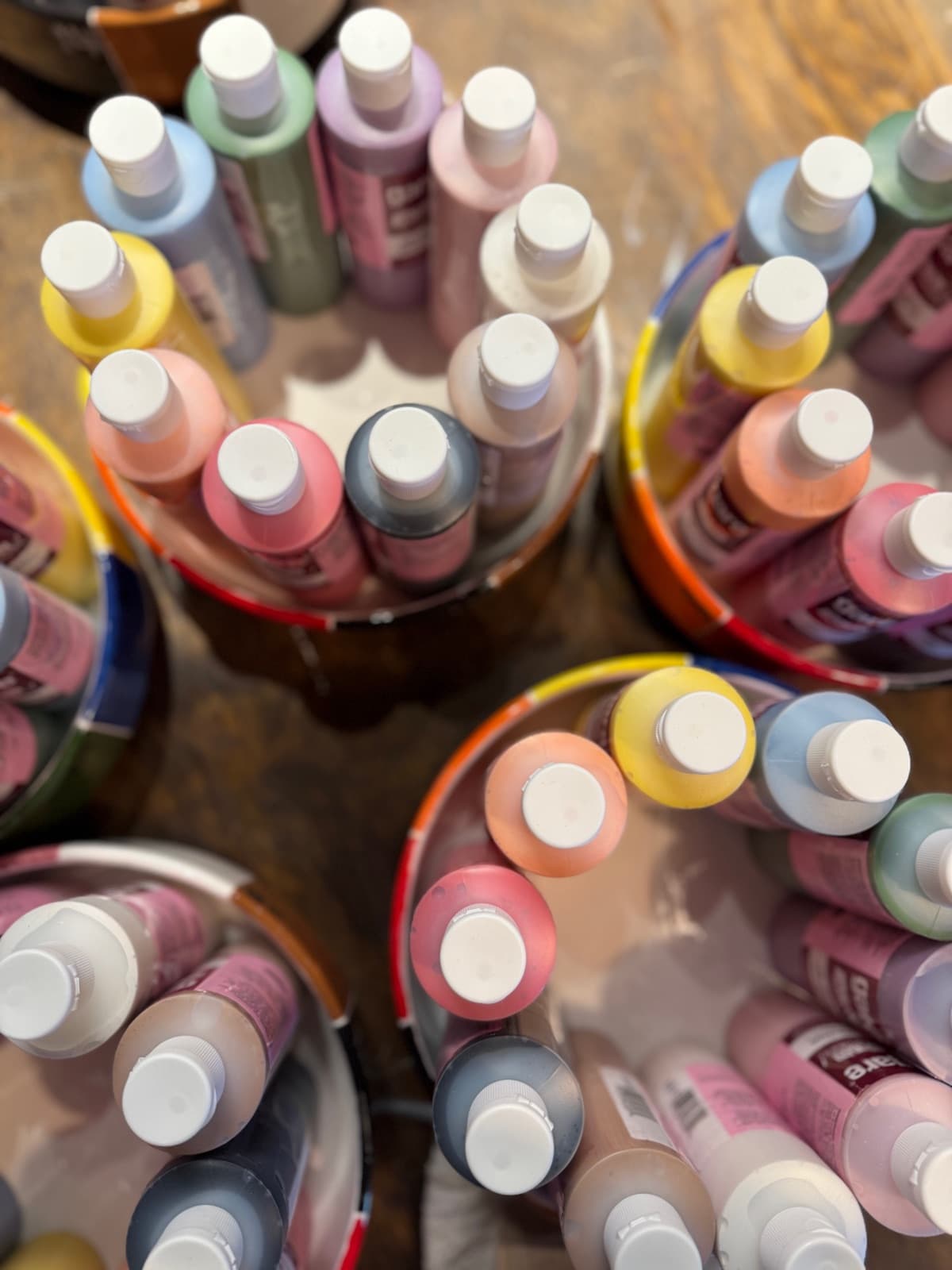 Glaze color bottles for paint-your-own pottery at MADE @ The Local studio in Centerville, TN