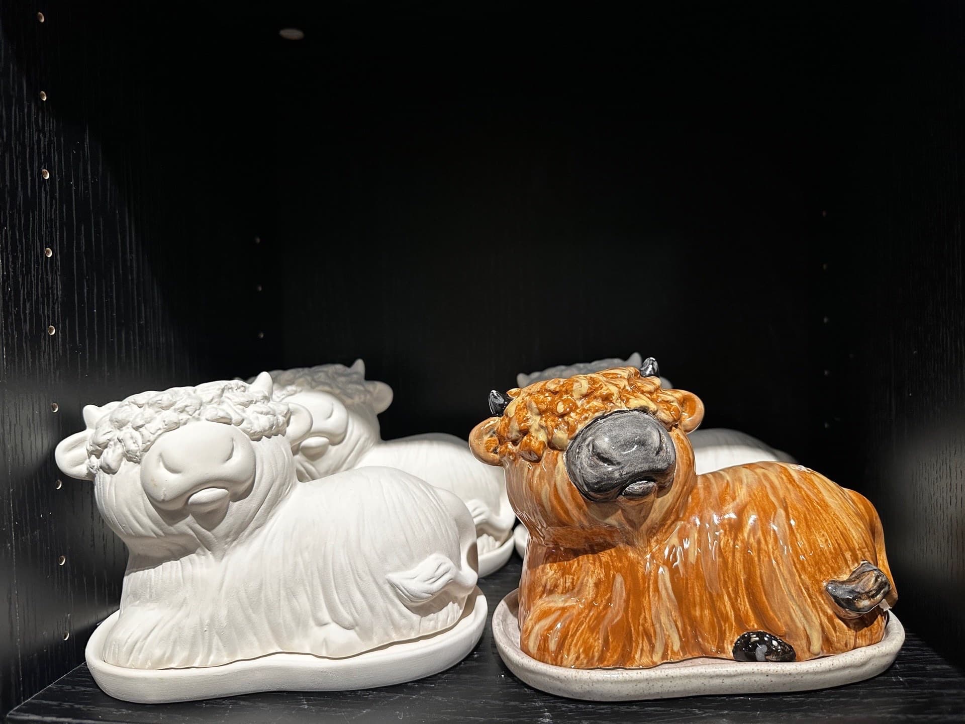 Highland cow butter dish