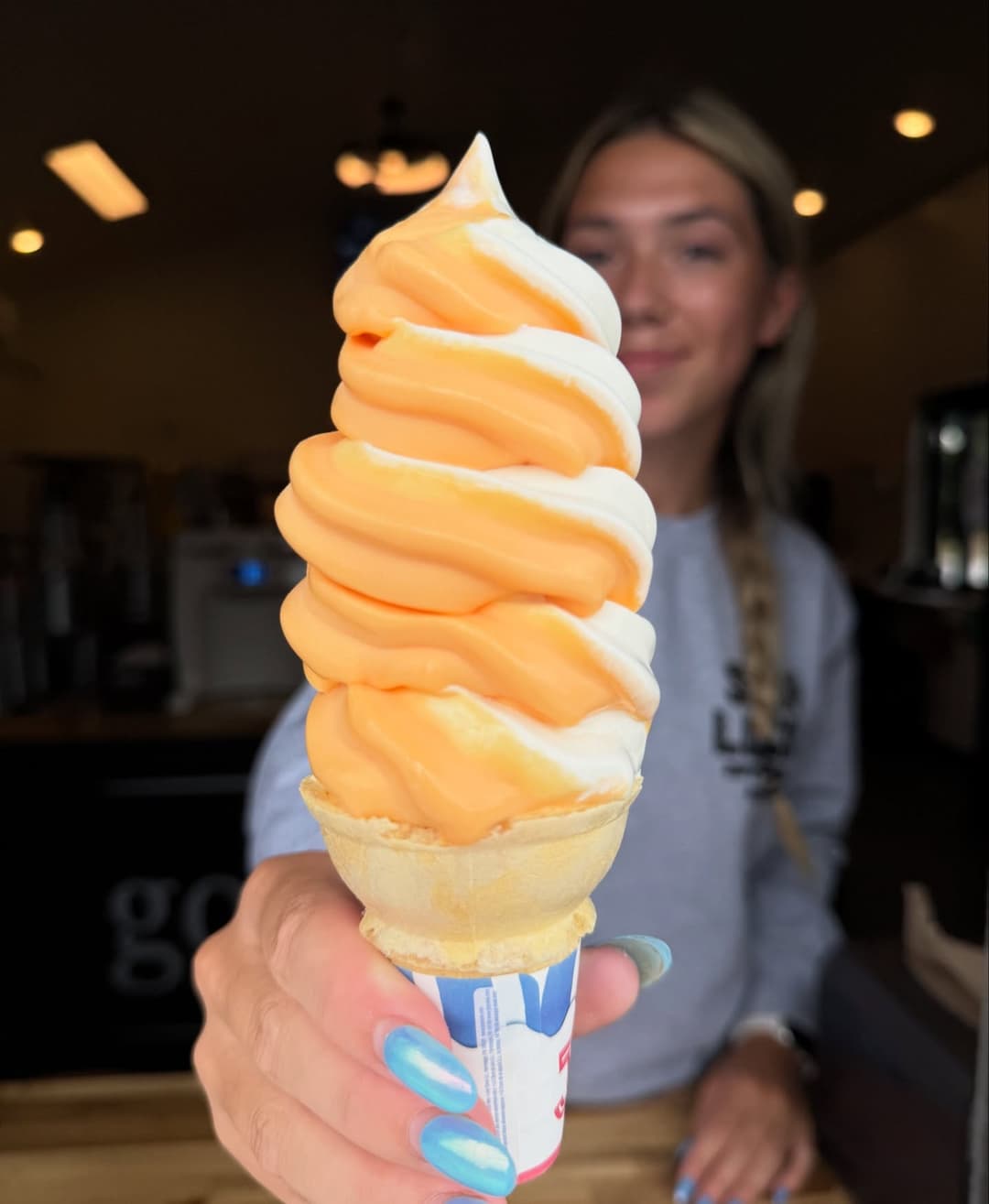 Orange creamsicle soft serve cone at The LOCAL Drive-Thru Centerville TN
